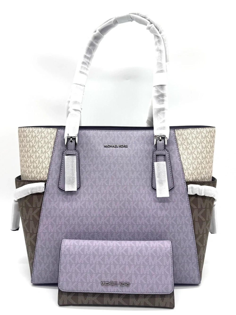 Michael Kors Voyager Large Color-Block Logo Tote Bag w Matching Trifold Wallet